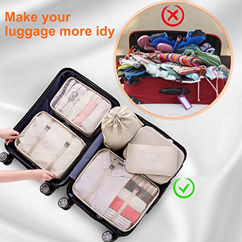 Image of Packing Cubes Set for Travel (Beige, 6 Packing Cubes)