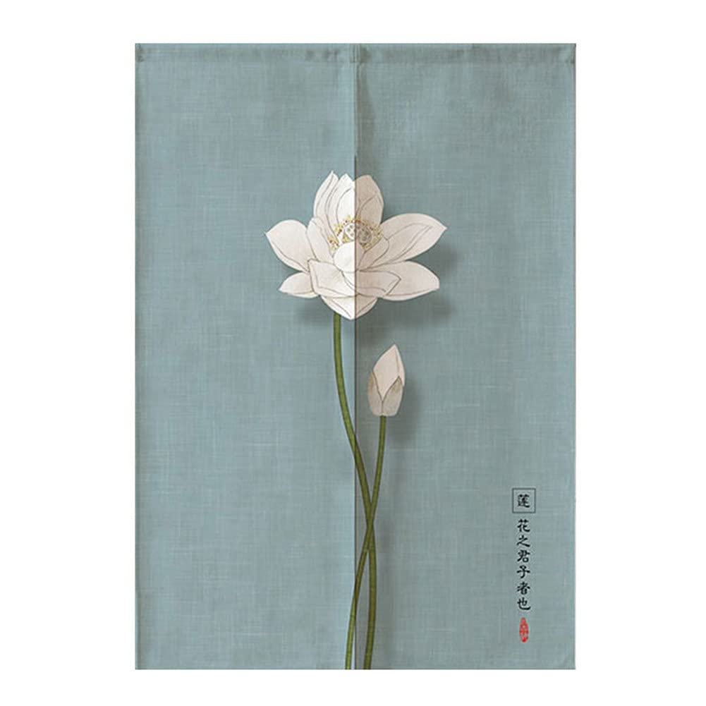 Hiseng Japanese Noren Curtain Long Type Door Tapestry for Home Decoration, Bedroom Kitchen Restaurant Bathroom Doorway Curtain, Toilet Partition Hanging Curtain (Water lily,85x150cm)