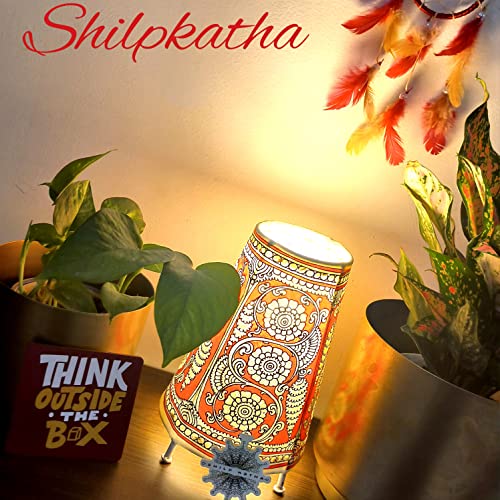 SHILP KATHA Handicraft Leather Table Lamp for Home Decoration | Handmade Side Table Lamp Shade for Bedroom Decor | Decorative Festival Gift for Living Room, Desk Décor | Vibrant Flowers (9 inch)