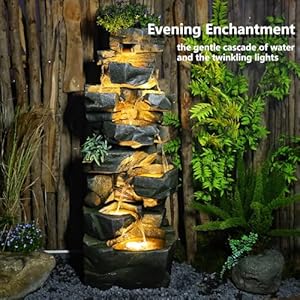 58Inch Outdoor Garden Water Fountain 6 Tiers Large Cascading Rock Natural Waterfall Fountain Outdoor Fountain with LED Lights for Patio Porch Backyard Home Art Decor 58Inch Outdoor Garden Water Fountain 6 Tiers Large Cascading Rock Natural Waterfall Fountain Outdoor Fountain with LED Lights for Patio Porch Backyard Home Art Decor
