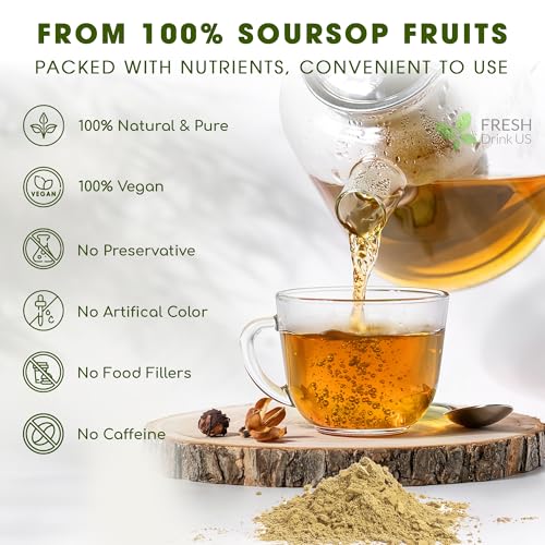 Image of FreshDrinkUS, Premium 1oz Soursop Fruit Powder, 100% Natural and Pure from Soursop Graviola Fruit, Soursop Fruit Tea, No Additives, No Gluten, No Sugar, Vegan, Guanabana Powder, Handmade Product
