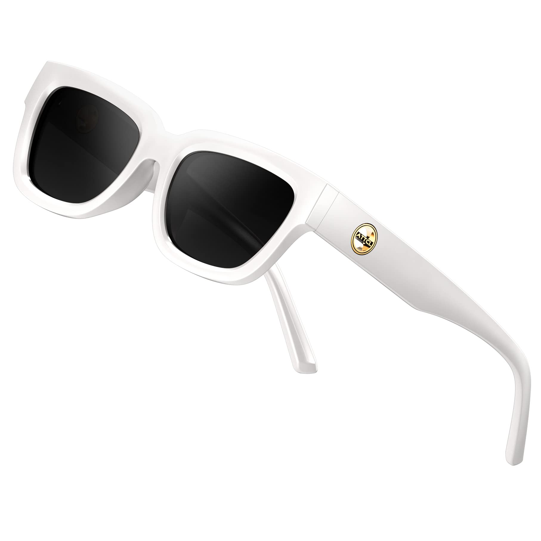 ATTCL Polarized Sunglasses for Women Men Fashion Trendy Golden Circle Rectangle Sunglasses