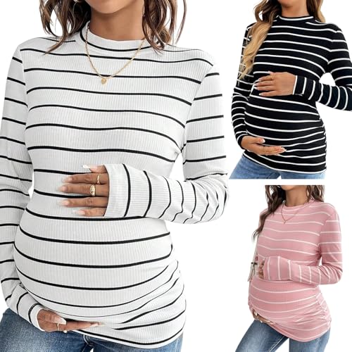 Haut de grossesse à manches longues en coton mélangé souple de maternité - 4