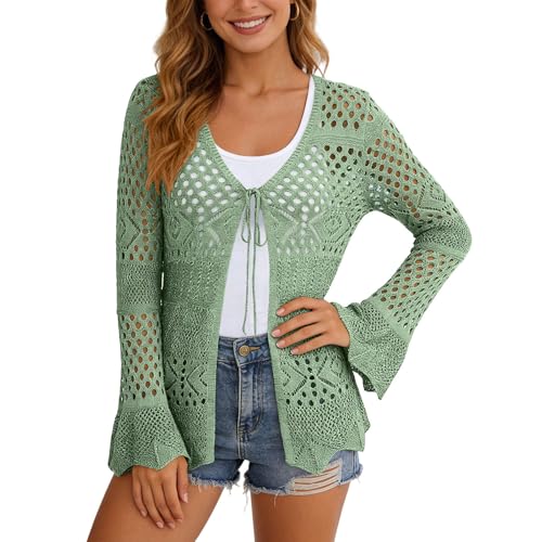 Gilet de plage en maille pour femme avec manches longues