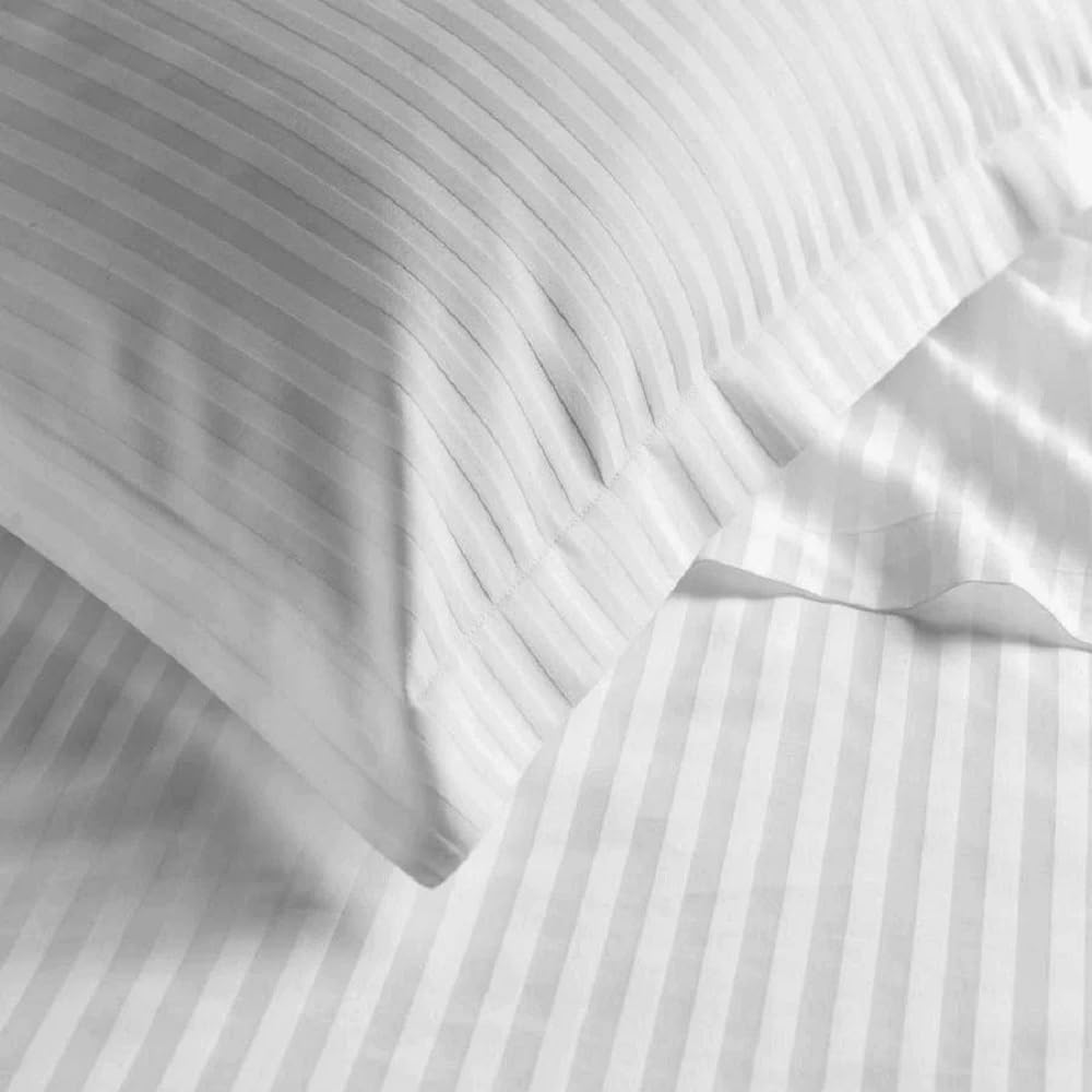 Luxury Extra Soft & Silky Long-Staple Hotel Quality Victorian TC 250 Sateen Stripe 100% Natural Cotton Oxford Pillowcases Pair Pack (White)