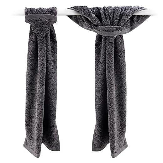 Grey Hand Towels with Hanging Loops - Set of 2 Gray Kitchen Towels, Hanging Kitchen Towels with Hanging Loop, Grey Dish Towels with Loops for Hanging, Oven Towel Loop Without Buttons or Snaps (Short)