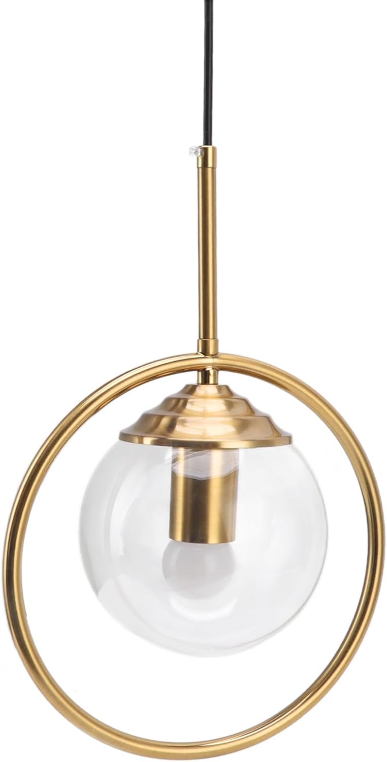 Hilitand Ceiling Pendant Lamp, E27 E26 Calibre Glass Iron Minimalist Hanging Light with Clear Glass Shade, for Living Room Bedroom Kitchen Dining Room