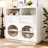 【Espace De Rangement Spacieux】Avec plusieurs étagères et compartiments d'armoire, ce buffet de salon offre suffisamment d'espace pour ranger la vaisselle, les verres et autres objets afin de garder la maison propre et bien rangée.