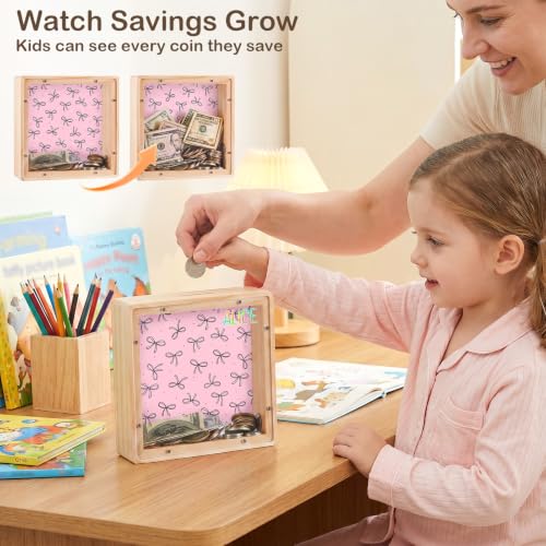 Image of ICOSY Piggy Bank for Kids, Wooden Framed Coin Bank