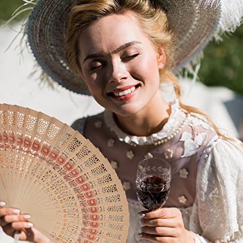 100 Pcs Wooden Fan Hand Held Folding Fan Bulk 8" Vintage Handheld Fan Hollow Foldable Hand Fans For Women 100 Pcs Gift Bag And 100 Pcs Cards For Wedding Party Birthday Baby Shower Gifts Favors #TOP3