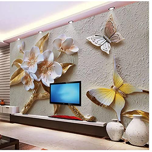 Clhhsy 3D Decorative Mural Photo Wallpapers European Embossed Flowers Modern Large Mural Living Room Sofa Home Decoration Wall Covering Wall Paper For 3D-450X300Cm #TOP8