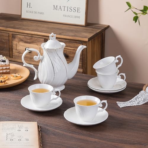 Agyiuns tea cups and saucers ceramic coffee mug 6oz for Coffee, Latte, Café Mocha and Tea-Set of 4 (Pure white set of 4) by Agyiuns - Used condition - Image 6