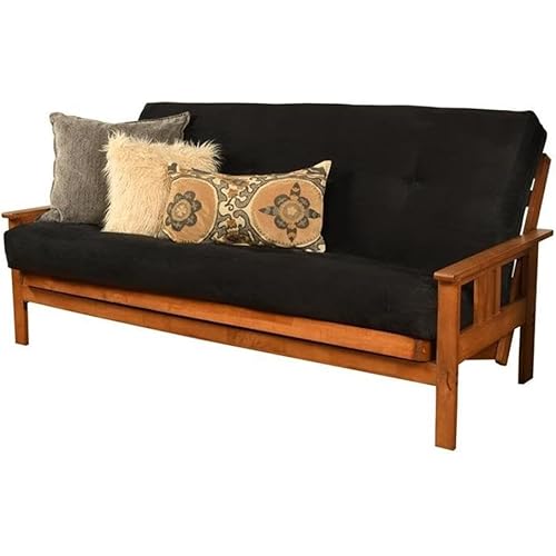 Kodiak Furniture 75" Traditional Full-Size Suede Fabric Futon Mattress with Coil Hinged Innerspring Unit, Foam Construction, Tufted Cover, in Black Finish - Frame Not Included