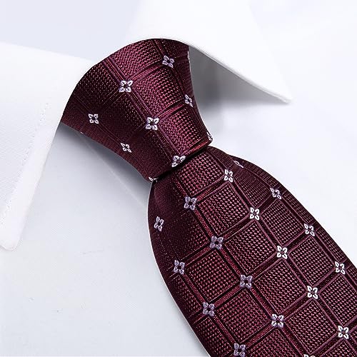 Image of DiBanGu Striped Tie Set for Men Silk Woven Plaid Necktie and Pocket Square Cufflinks Business Wedding