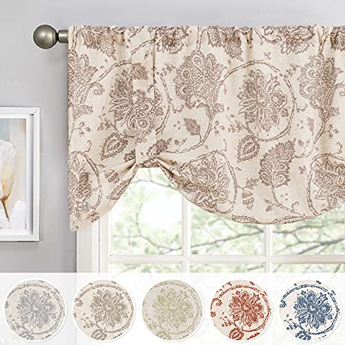 jinchan Linen Floral Valance for Windows Blackout Double Layer Valance Curtain 16 Inch Length for Living Room Bathroom Overlay Botanic Farmhouse Room