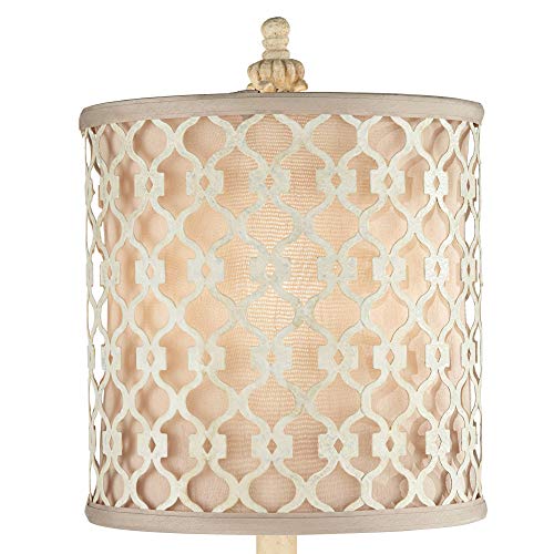 Regency Hill French Country Traditional Candlestick Buffet Table Lamp Vintage 34" Tall Ivory Off White Metal Lattice Double Shade For Living Room House Home Entryway Dining Family #TOP2
