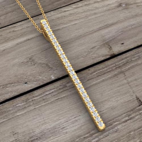 1/10 Carat Diamond Vertical Bar Pendant Necklace in 10K Solid Gold (Silver Chain Included)4