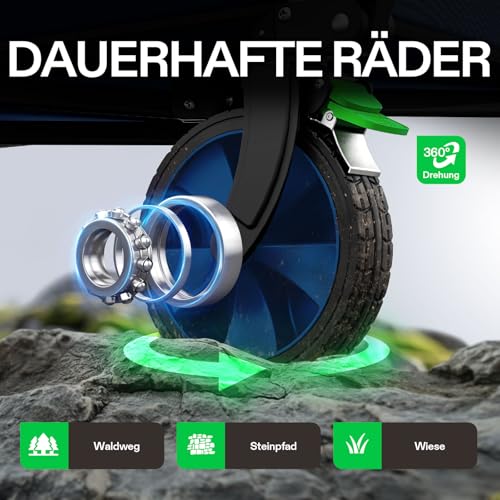 VIVOSUN 200L XXL Bollerwagen Faltbar mit Bremsen, 136kg Tragkraft, Klappbarer Handwagen mit 360°drehbare Räder für alle Gelände, Gartenwagen für Camping, Garten, Sport, Picknick, Einkaufen, Blau – Bild 6