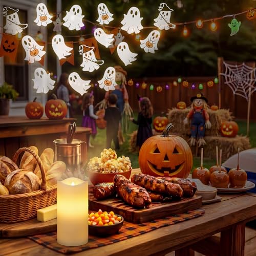 Image of Baquler Halloween Projector Candle Ghost Projector Light Halloween Indoor Decoration Spooky Scary LED Flameless Candle Battery Operated Night Light with Remote Timer Bedroom Home Decor Party Gift