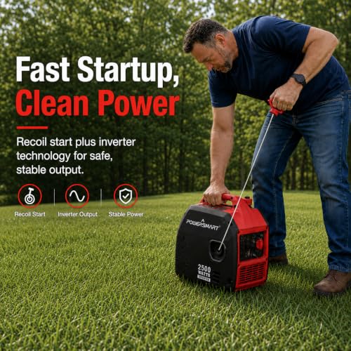 Image of PowerSmart 2500W Portable Inverter Generator, Gas Power with 30A Outlet, Quiet & Parallel Ready, CO Guard, RV Ready & Home Backup, Gas Powered, Quiet & Clean Power