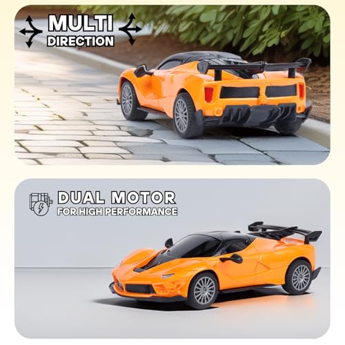 Image of High-Speed RC Car for Kids | Rechargeable Lithium Battery | Type-C Charging | LED Headlights | Orange Remote Control Car
