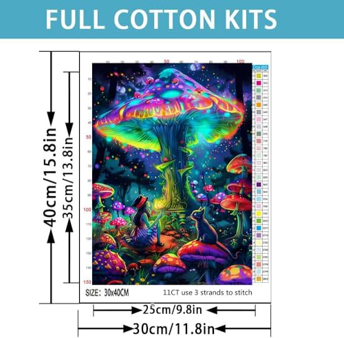 Image of Mushroom Stamped Cross Stitch Kits for Adults - Embroidery Kits for Beginners Adults,11 CT Patterns Dimensions Counted Cross Stitch Kits for Adults Arts Craft 12x16 inch