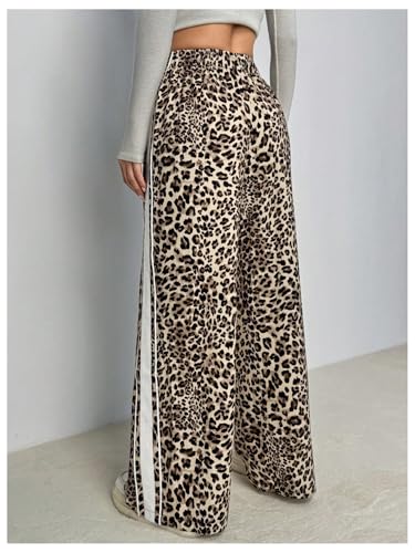 GORGLITTER Women's Leopard Print Pants Striped Wide Leg Color Block Cheetah Print Baggy Track Pants Bottoms3