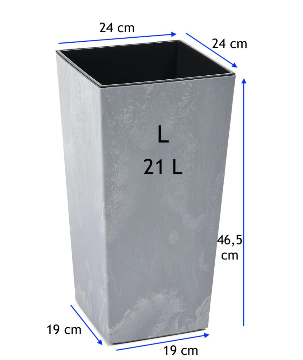MELTOM Pot de fleurs carré 24 x 24 x 46,5 cm Gris béton avec système