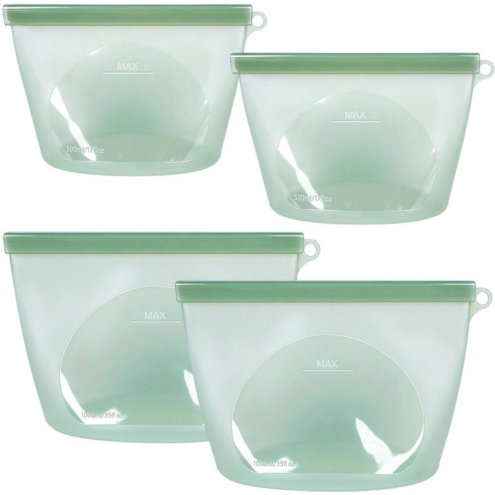 Sofezdo 4pcs Reusable Silicone Food Storage Bags Leakproof Stand-up Freezer Bags Portable Airtight Fruit Snack Bags for Meal Prep