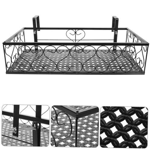 Portavaso da balcone in metallo, 50 x 25 x 12 cm, resistente alle intemperie, supporto per fiori da appendere, nero, per risparmiare spazio, giardinaggio e fette