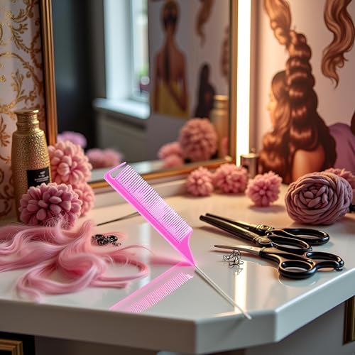 Peine Cola de Rata Rosa de Fibra de Carbono para Estilismo miniatura 3