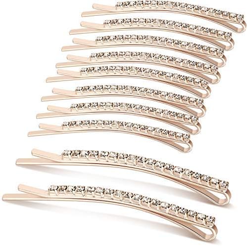 TecUnite 16 Pcs Rhinestone Bobby Pins Bling Decorative Hair Pins Metal Diamond Clear Crystal Fancy Hair Clips Barrette Accessories for Women Bridal Wedding Prom Party Daily, 2.36 Inch(Gold)