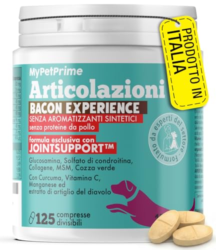 MyPetPrime Articolazioni Cane Mangime Complementare 125 Compresse | Nuova Formula JointSupport con MSM, Polvere di Cozza Verde, Glucosamina, Condroitina e Artiglio del Diavolo