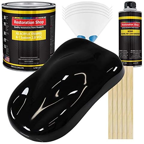 Restoration Shop - Jet Black (Gloss) Acrylic Enamel Auto Paint - Complete Gallon Paint Kit - Professional Single Stage High Gloss Automotive, Car, Truck, Equipment Coating, 8:1 Mix Ratio, 2.8 VOC Cover