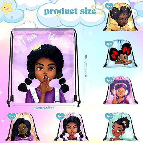 18 Pieces Black Girl Kids Party Favor Drawstring Bags African American Drawstring Backpack Black Women Themed Goodie Candy Gift Bags Party Supplies For Kids (Classic Style) #TOP2