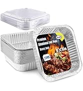 Tikxlafe 25 pacotes 8x8 panelas de alumínio com tampas - formas quadradas descartáveis para cozinhar, Baki...