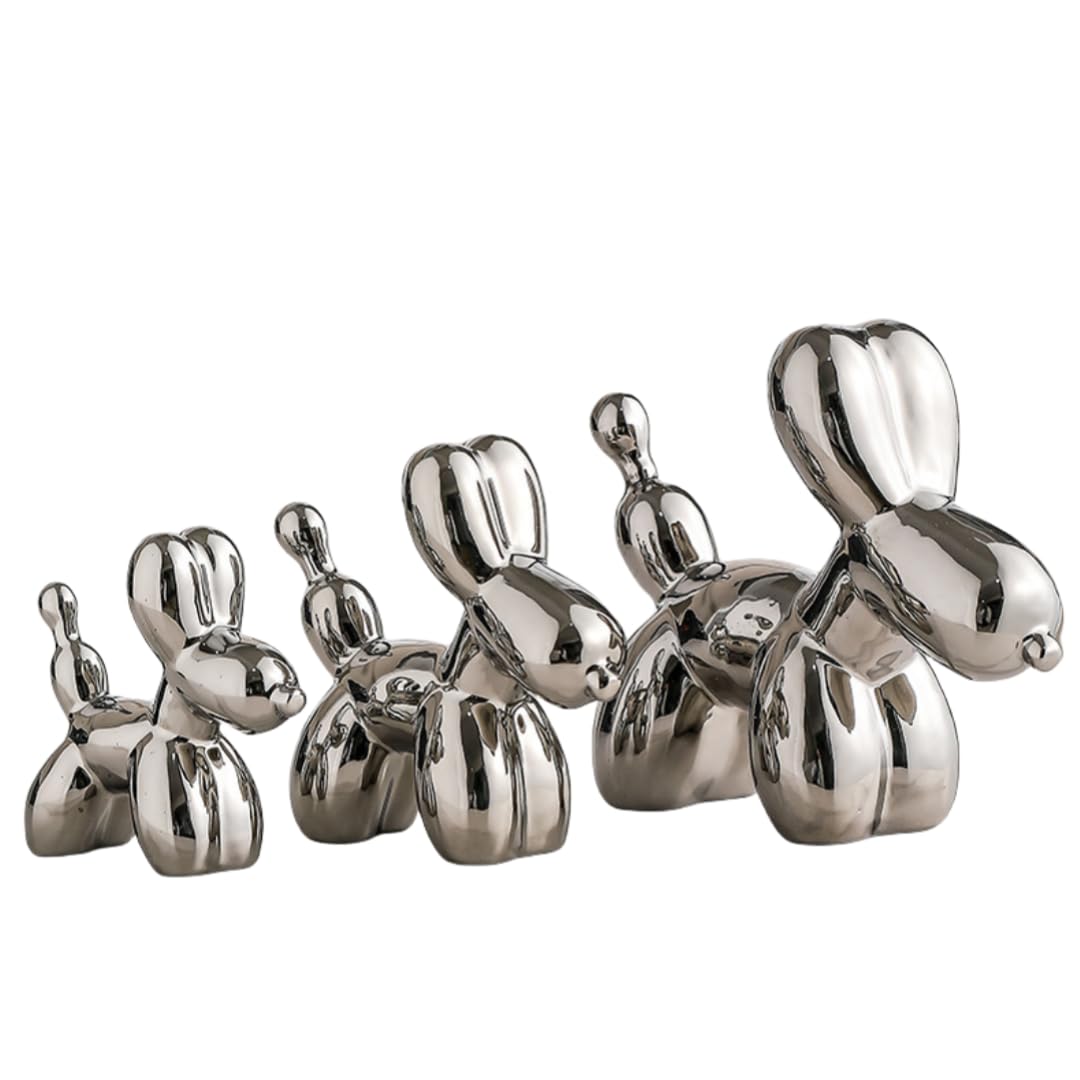 Dog Statues Home Decor Ensemble De 3 Sculptures De Chiens en Ballons Plaqués Argent pour Décorer Salons Meubles TV Tables Basses Et Bureaux