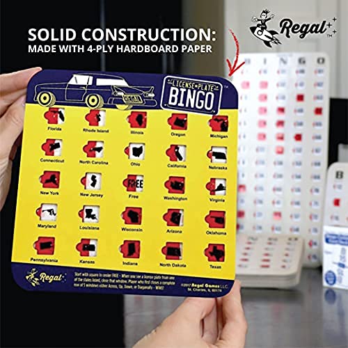 Regal Games - Original License Plate Travel Bingo Set - Travel Bingo Cards For Family Vacations, Car Rides, And Road Trips - Yellow - 4 Pack #TOP4