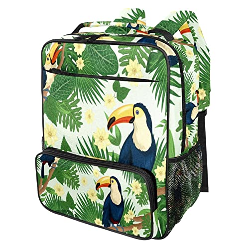 Sac à dos de voyage fleurs tropicales et toucan - Cartable scolaire réglable multicolore