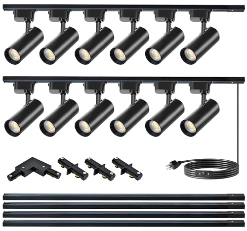 Brightened Track Lighting Heads and Rails Kit, 20W 4000K Plug in LED Track Lights Compatible with H-Type Track Lighting System with 4x1m Track Rails Modern Indoor Spotlight for Accent Illumination