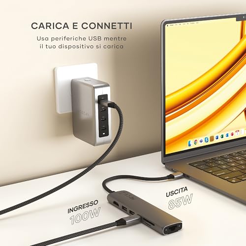 SATECHI 7 in 1 USB C Hub Slim Plus, HDMI 4K a 60Hz, PD da 100W, 2x Porte USB-A, Ethernet, SD/MicroSD – per MacBook Air e Pro, iPad, iPhone, Windows, Surface, ThinkPad, Chromebook – Grigio Siderale - Hub USB - Immagine 2
