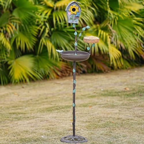 HOUYANG 30,5 cm L x 149,9 cm A pedestal de ferro fundido para banho de pássaros e casas de metal par