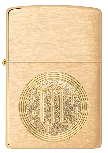 Zippo Briquet Tempête - Emblème Scorpion, Zodiaque - Finition Laiton Brossé - Rechargeable - Réutilisable - Design Coupe-Vent - Coffret Cadeau Fabriqué aux États-Unis - Exclusivité Amazon