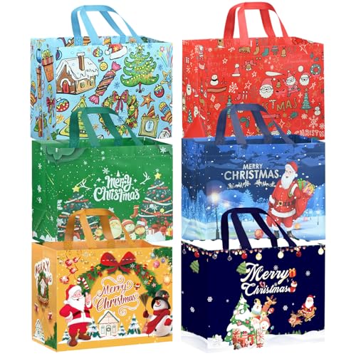 DECHISY 6 Pack Christmas Bags for PresentsReusable Non-Woven Christmas Shopping Bags with HandleXmas Tote Bag for Gifts Wrapping32×25×17 cm