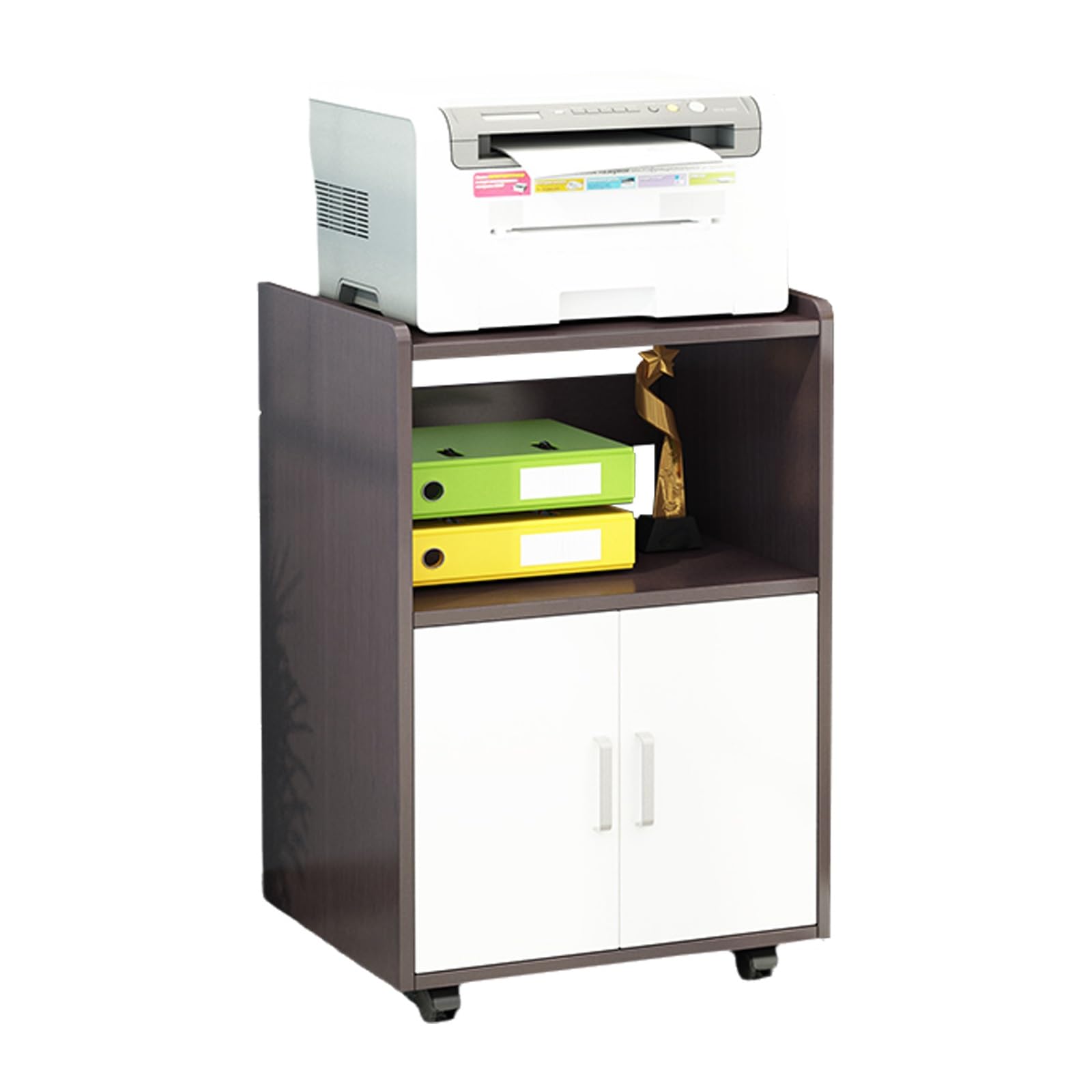Aioneer Black White Small Filing Cabinet On Wheels - Solid Wood Particle Board, Rounded Corners, Mobile File Storage, Printer Cart For Home Office Nization