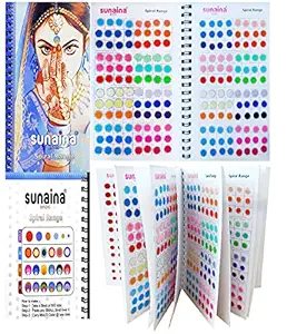 Sunaina (Original) Spiral Multicolor Medium Mix Size Silver Glitter Outline Sketch Tikka Bindis Book For Women & Girls