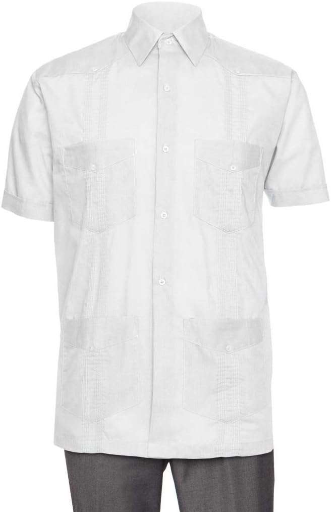Short Sleeve Guayabera Shirt - for Men Cuban Linen Look