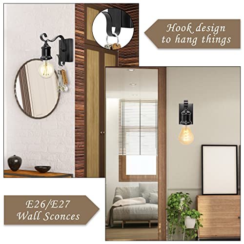 Industrial Wall Sconces Set Of Two,Edison Sconces Wall Lighting,Vintage Wall Lamp With Hook,Mini Wall Light Fixtures,Arabesque Iron Art,For Bedroom/Living Room (No Bulb) #TOP3