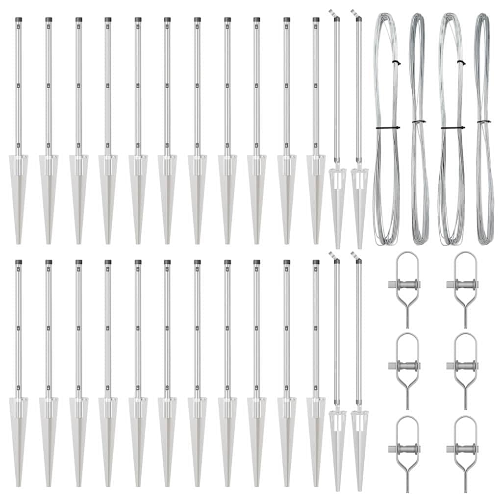 Pali per recinzione, 26 pezzi, grigio, 3,2 x 3,2 x 105 cm | Acciaio verniciato a polvere, resistente alle intemperie, facile da montare, recinzione da giardino