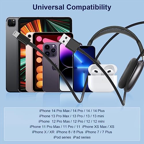 6 ft iPhone Charger 2pack, [Apple MFi Certified] USB to Lightning Cable 6ft, iPhone Charger Cord 6 Foot, 6 Feet Super Fast Apple Charging Cable for iPhone 14/13/12/11/Pro Max/X/XR/XS, 8/7, Black by Gyusity - Used condition - Image 6